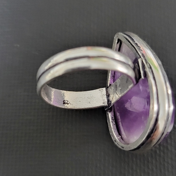 Silver Amethyst Natural StoneTeardrop Ring - Picture 2 of 4